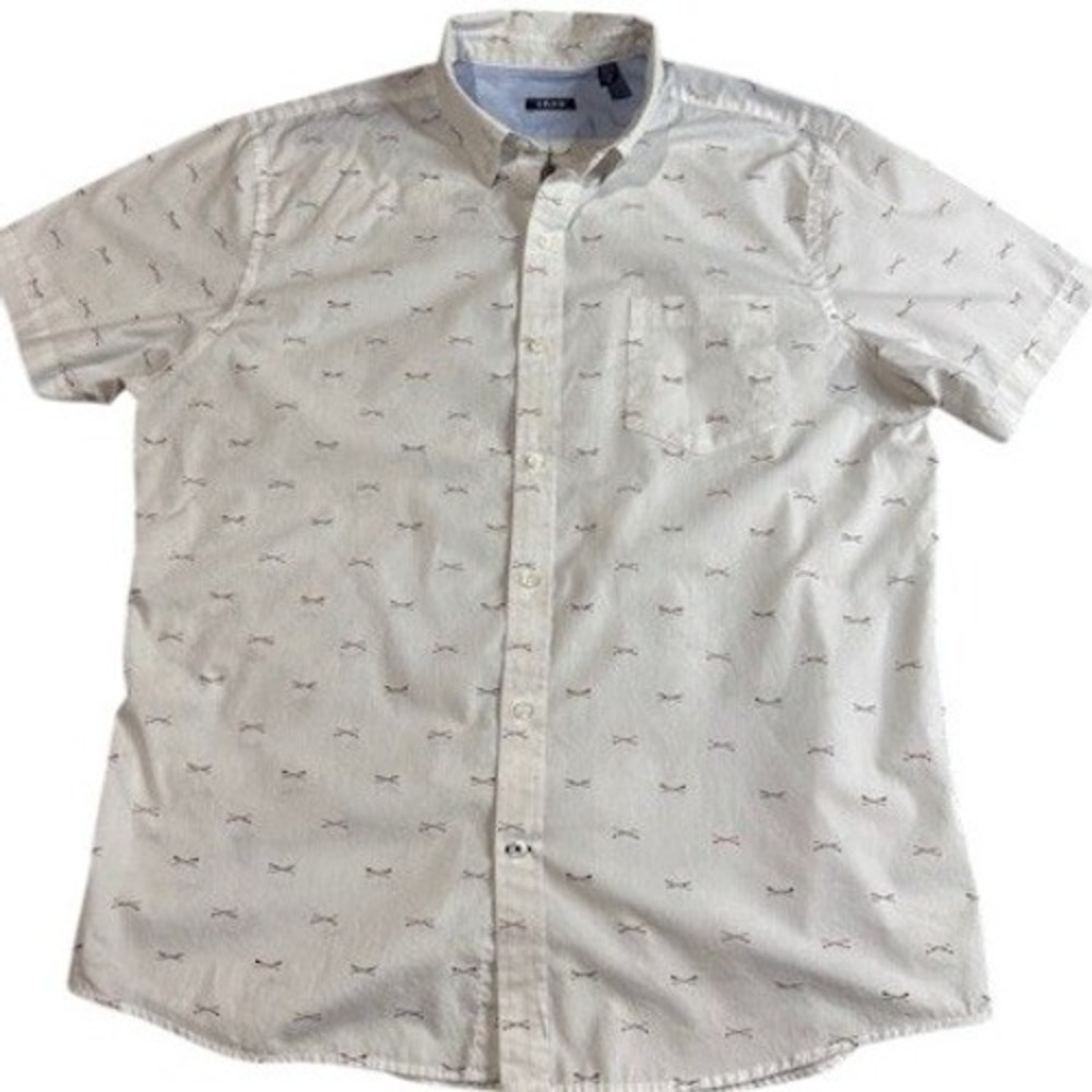 IZOD‎ Mens White Short Sleeve Button Down Shirt Oar Paddle Print Size XL